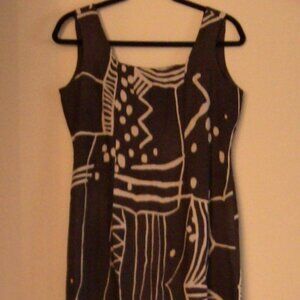 Long Brown Dress Summer Maxi Geometric Pattern Lined Sz 8 Evening D'Allaird